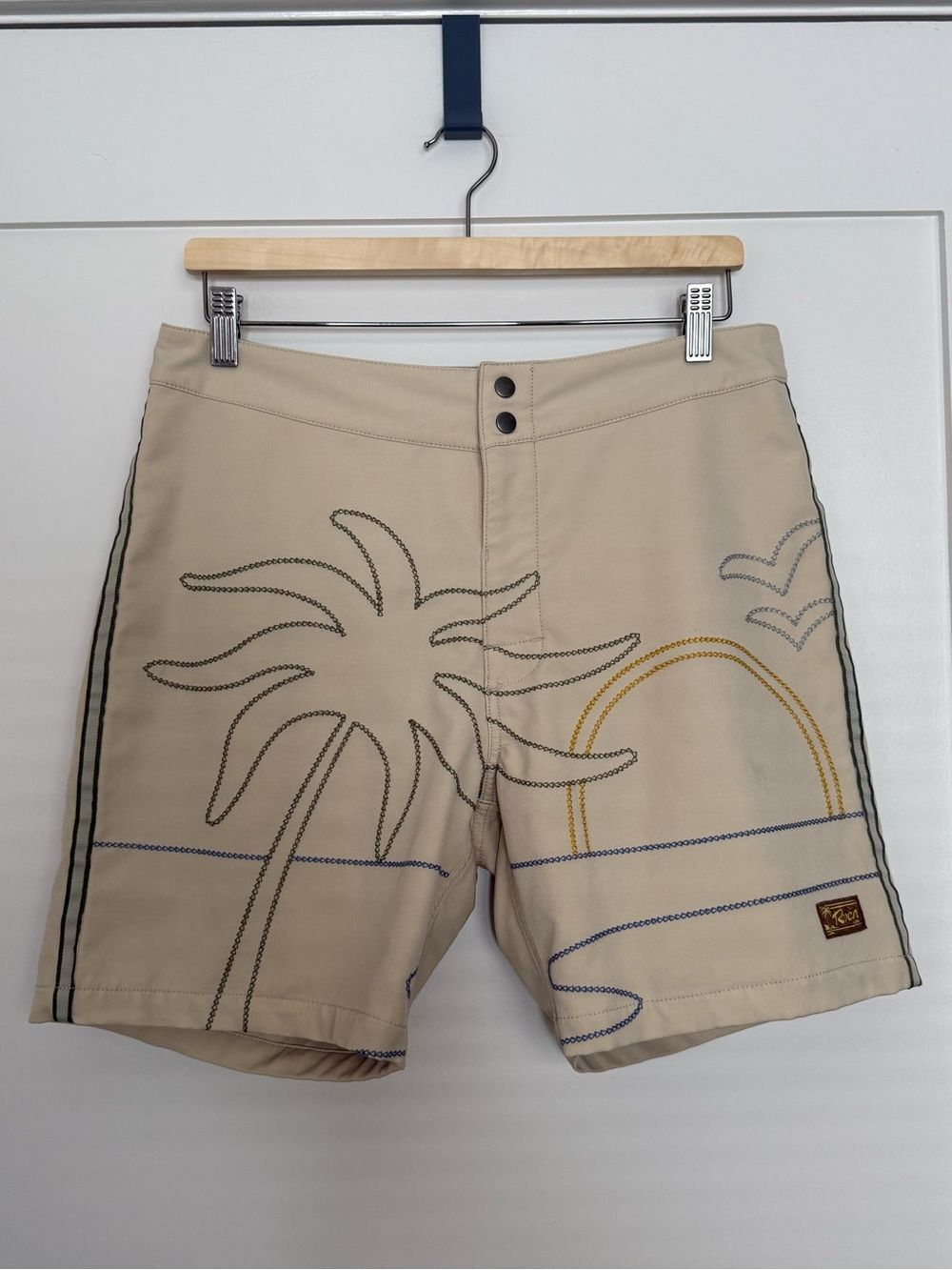 RVCA Sunset Embroidered Exotica Swim Trunks Board Shorts Mens Sz 32 Beach Resort